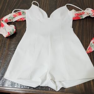 Zara White Short Romper with Floral Back Tie